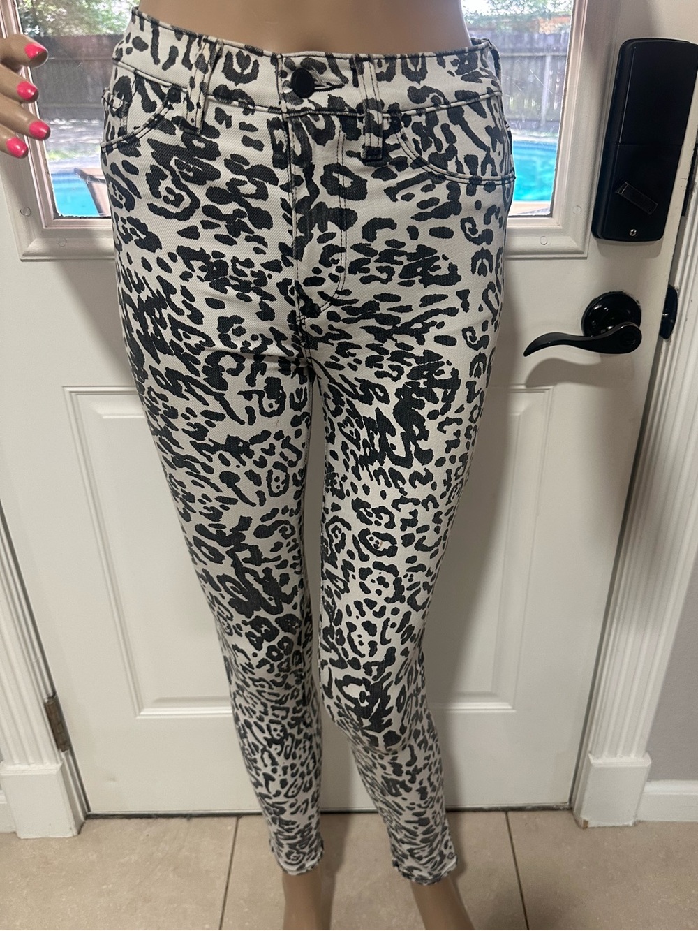 Hudson Jeans White and Black Leopard Skinny Jeans